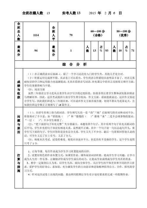 学科考试质量表及内容