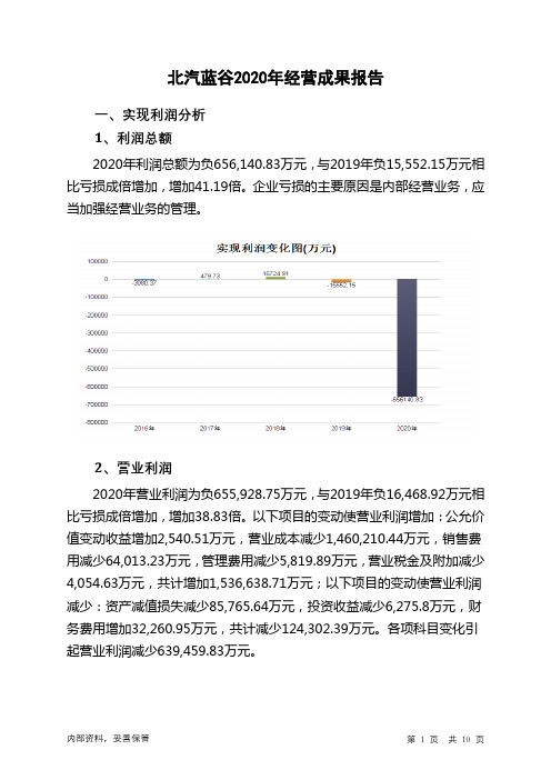 北汽蓝谷2020年经营成果报告