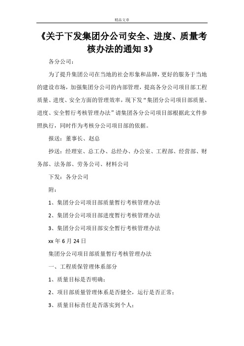 《关于下发集团分公司安全、进度、质量考核办法的通知3》