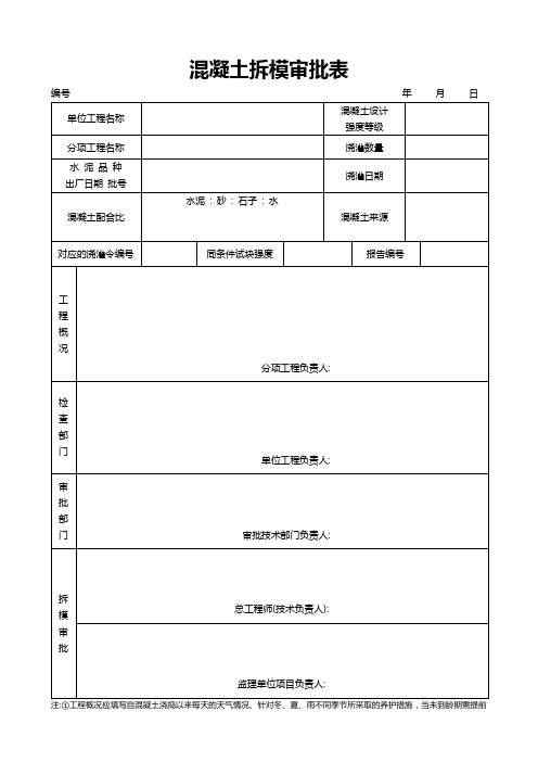 混凝土拆模审批表