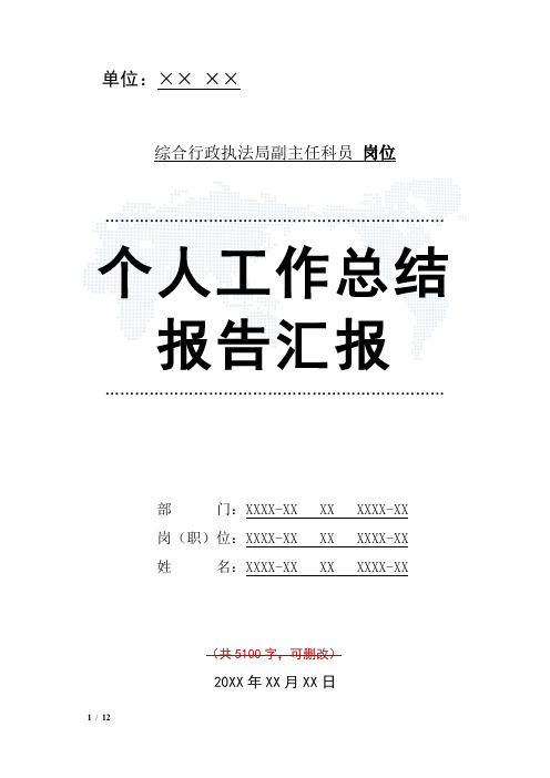 综合行政执法局副主任科员岗位工作总结汇报报告与工作计划范文模板