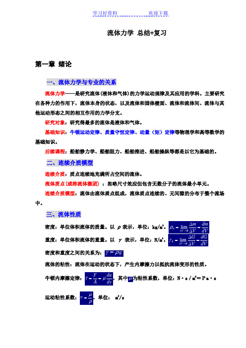 流体力学 总结 复习