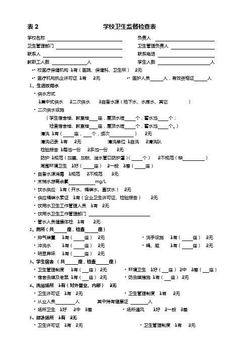 学校卫生监督检查表