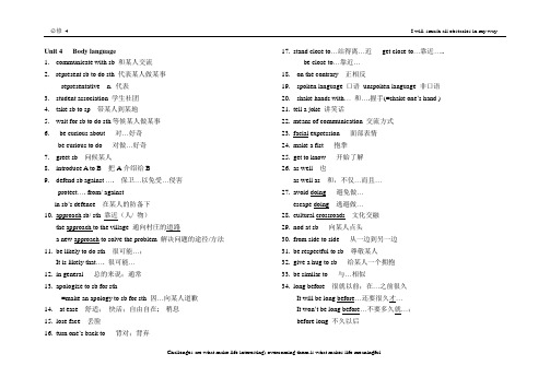 模块4Unit 4   Body language短语总结