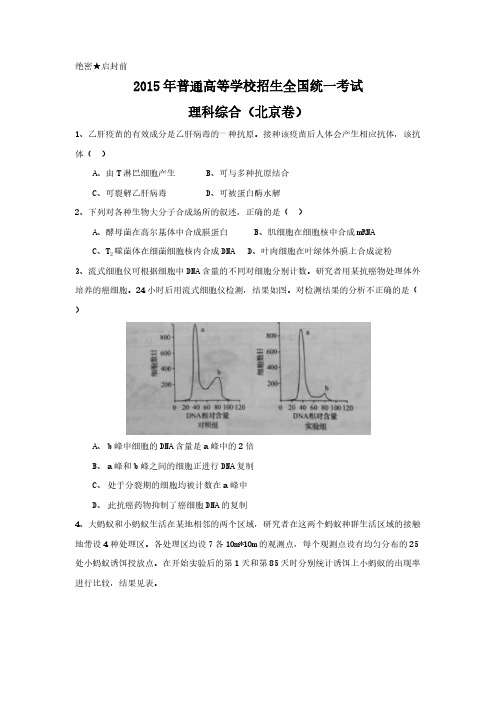 2015年北京高考理综试题及答案-推荐下载