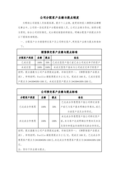 公司分配客户业绩与提点制度