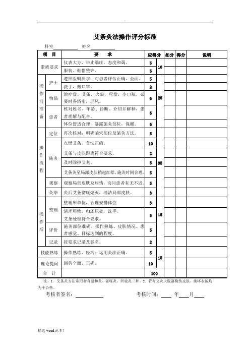 艾条灸法操作评分标准