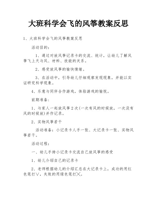 大班科学会飞的风筝教案反思