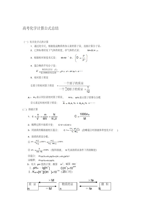 高考化学计算公式总结