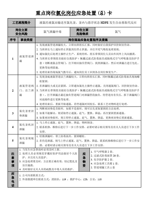 氯化重点岗位应急处置卡