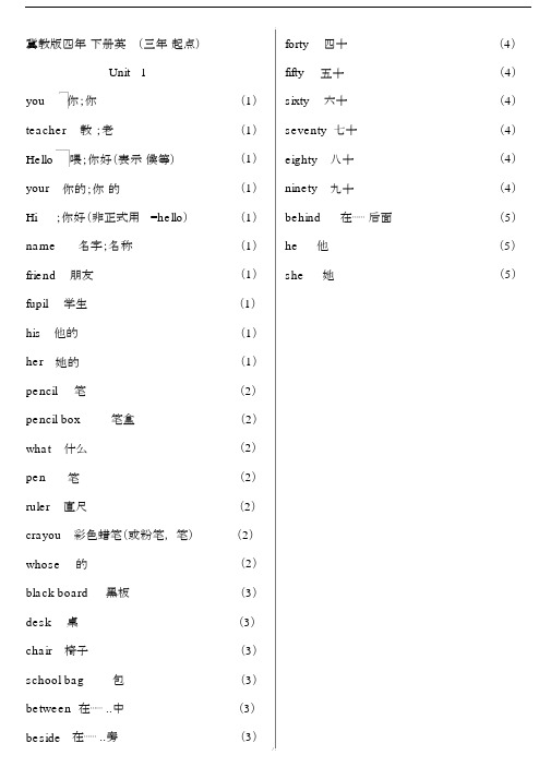 (完整版)冀教版四年级下册英语单词.docx