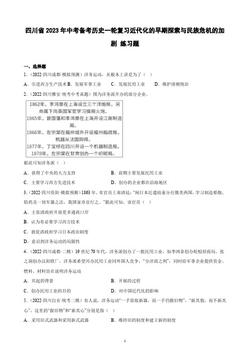 四川省2023年中考备考历史一轮复习近代化的早期探索与民族危机的加剧 练习题(含解析)