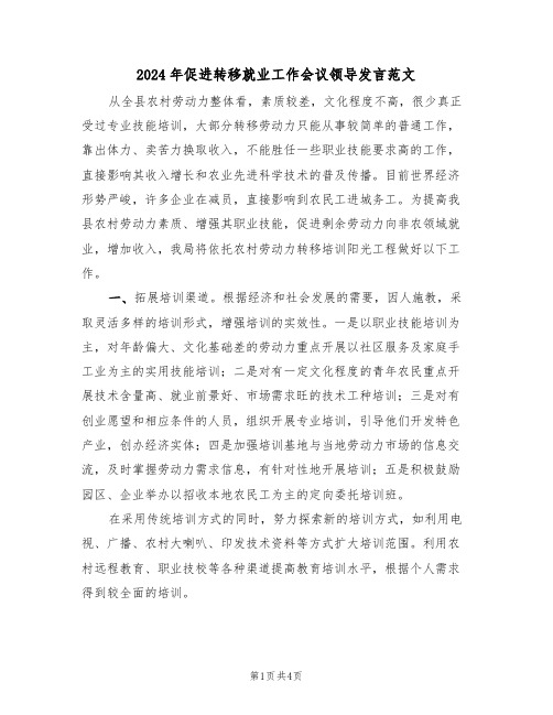 2024年促进转移就业工作会议领导发言范文(二篇)