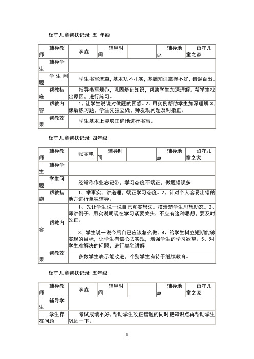 小学留守儿童帮扶记录