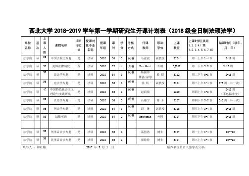 西北大学2018-2019学年第一学期研究生开课计划表(2018级