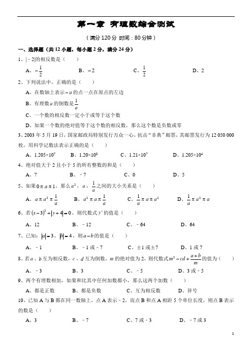 有理数综合测试(含答案)