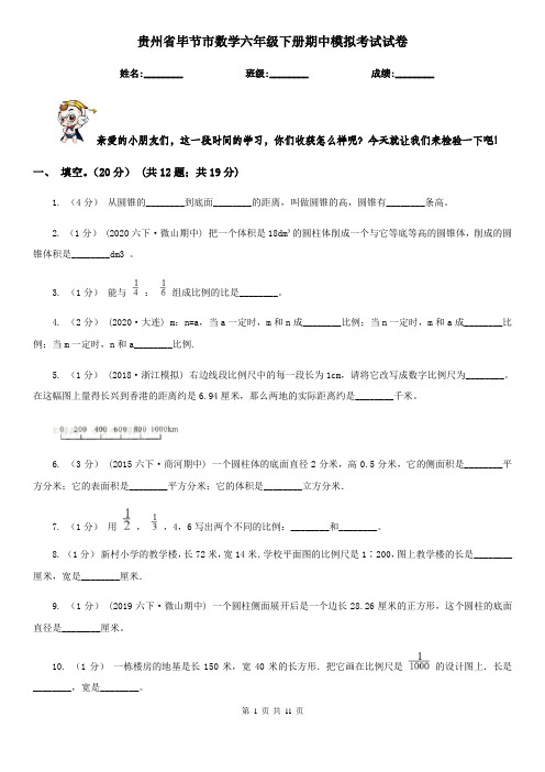 贵州省毕节市数学六年级下册期中模拟考试试卷