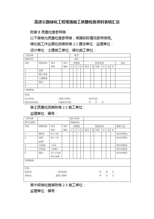 高速公路绿化工程现场施工质量检查资料表格汇总