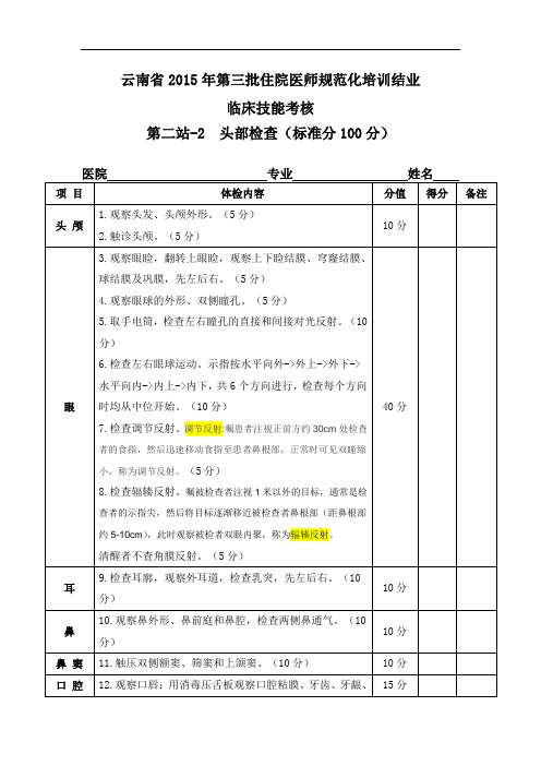 头部检查考核评分标准