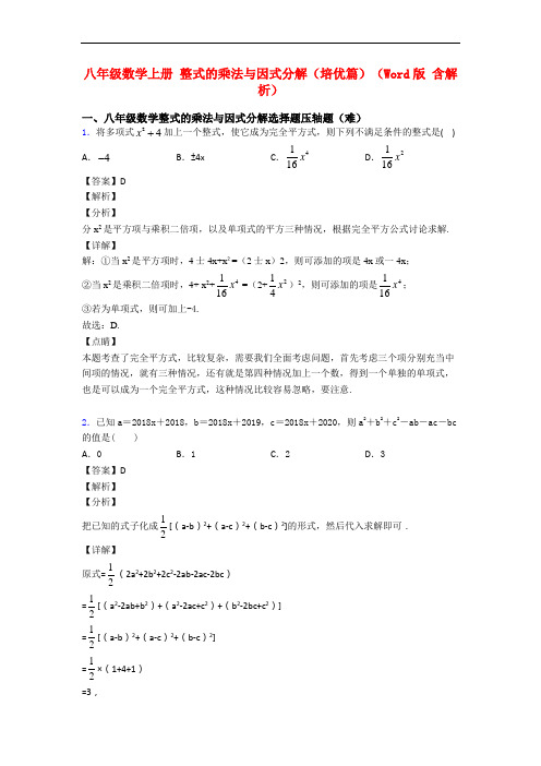 八年级数学上册 整式的乘法与因式分解(培优篇)(Word版 含解析)