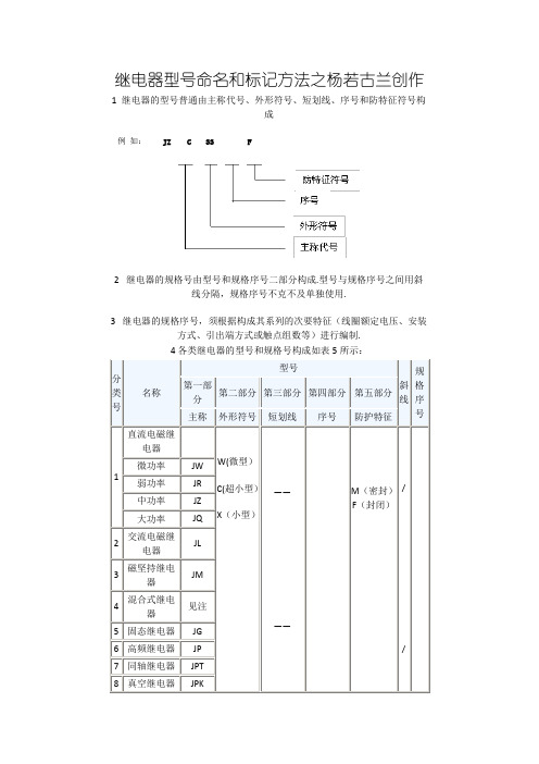 继电器型号命名和标志方法