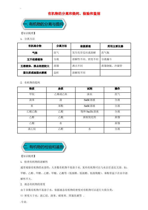 高考化学 实验全突破之有机实验 有机物的分离和提纯、检验和鉴别-人教版高三全册化学试题