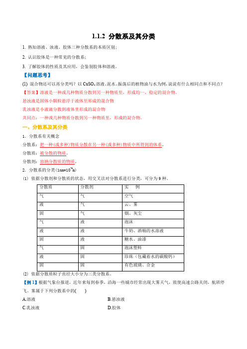 分散系及其分类高一化学精品讲义习题