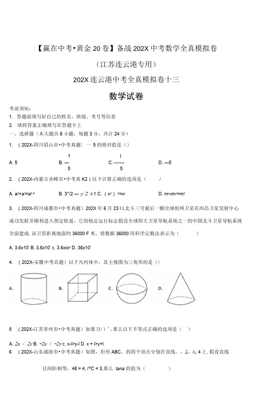 卷13中考数学全真模拟卷(江苏连云港专用)(原卷版)