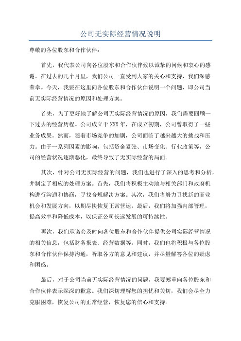 公司无实际经营情况说明