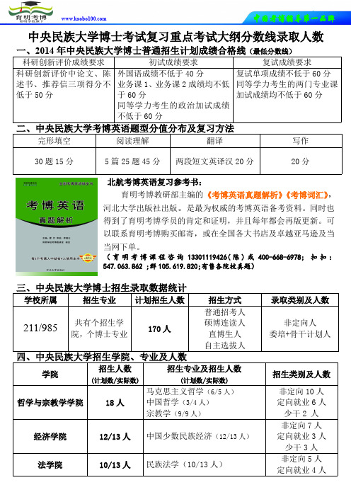 考博资料-中央民族大学博士考试复习重点考试大纲分数线录取人数-育明考博