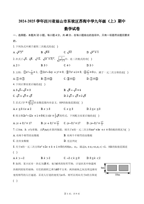 2024-2025学年四川省眉山市东坡区苏洵中学九年级(上)期中数学试卷(含答案)