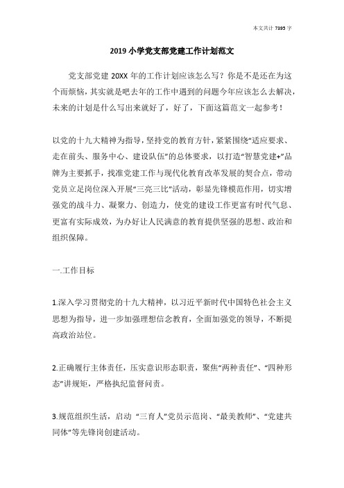 2019小学党支部党建工作计划范文