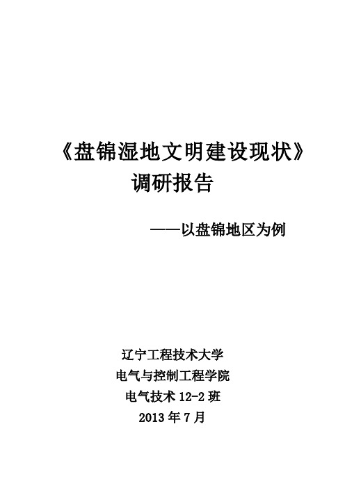 盘锦湿地文明建设现状——调查报告