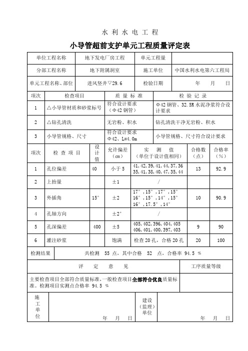 小导管质量评定表