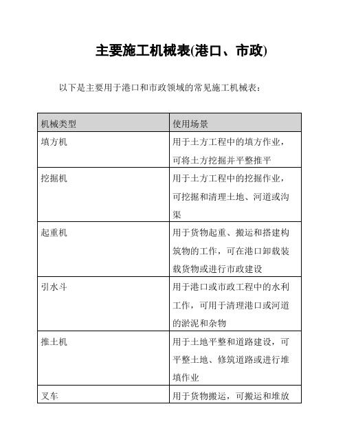 主要施工机械表(港口、市政)