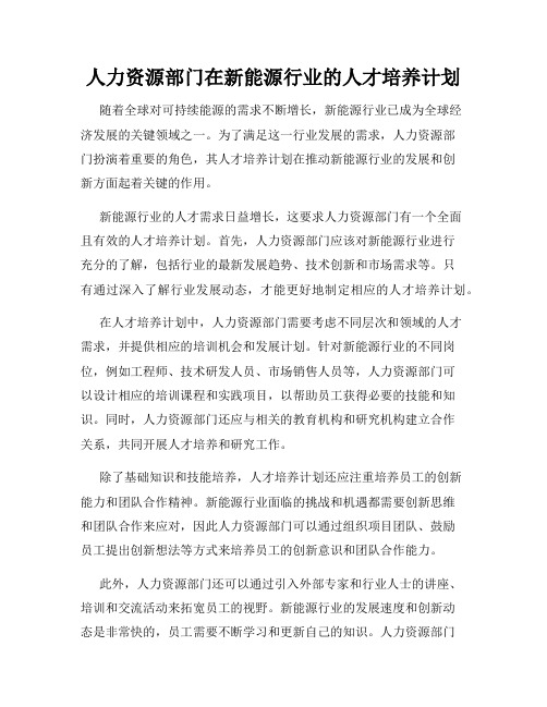 人力资源部门在新能源行业的人才培养计划