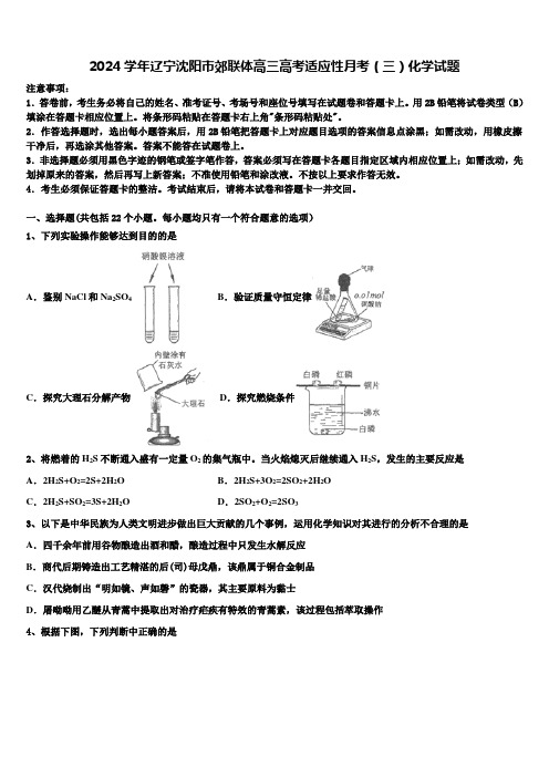 2024学年辽宁沈阳市郊联体高三高考适应性月考(三)化学试题含解析