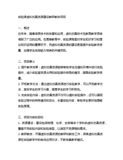 实验课虚拟仿真资源建设教研教改项目