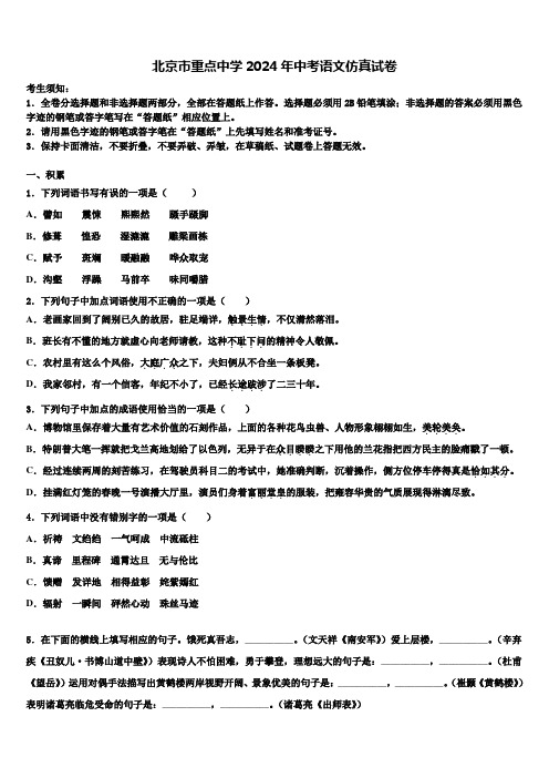 北京市重点中学2024年中考语文仿真试卷含解析