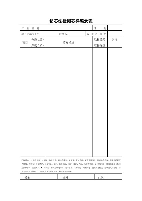 钻芯法检测芯样编录表