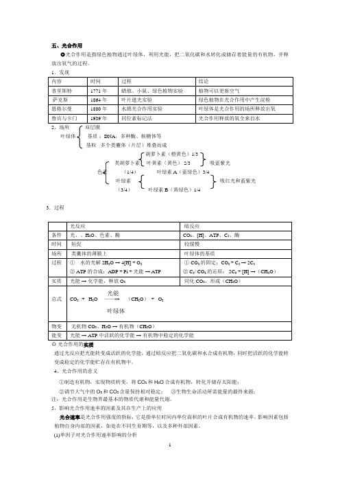 高中生物必修一第五章第节光合作用(知识点+练习)