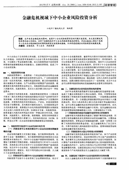 金融危机视域下中小企业风险投资分析