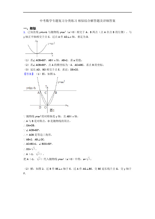 中考数学专题复习分类练习 相似综合解答题及详细答案