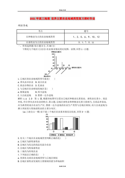 2021年高三地理 世界主要农业地域类型复习课时作业