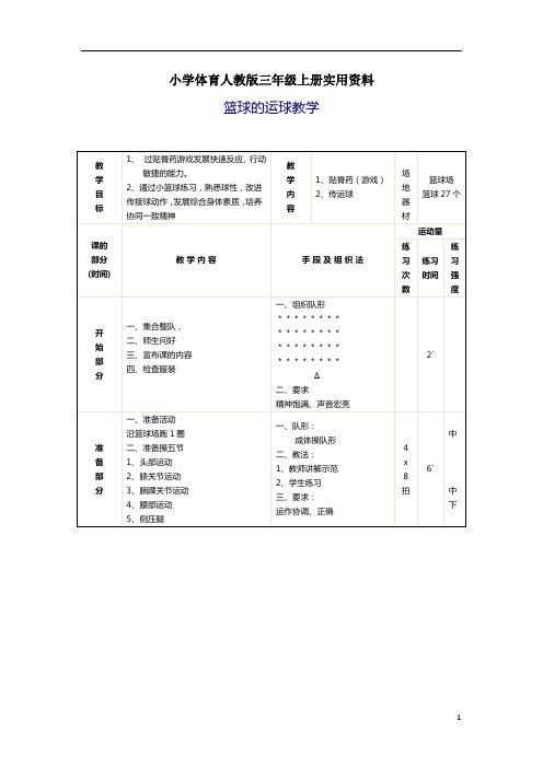 小学体育人教版三年级上册实用资料篮球的运球教学 (1)