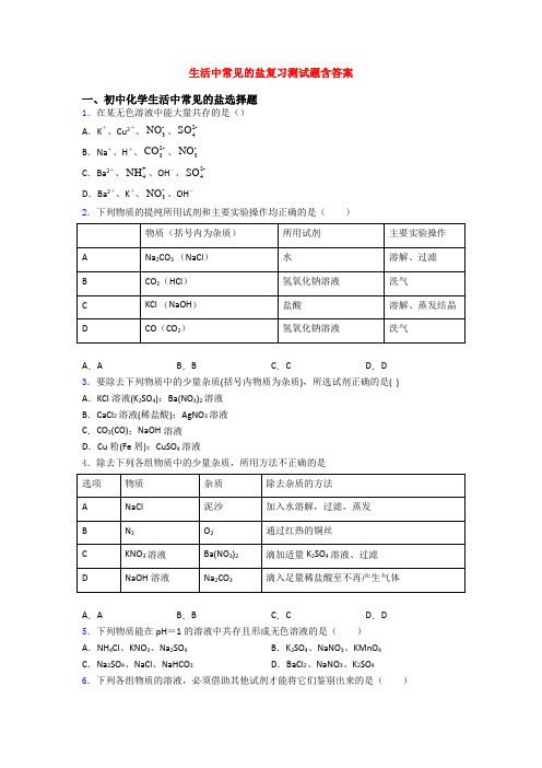 生活中常见的盐复习测试题含答案