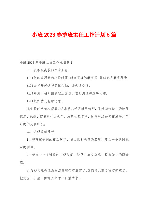 小班2023年春季班主任工作计划5篇