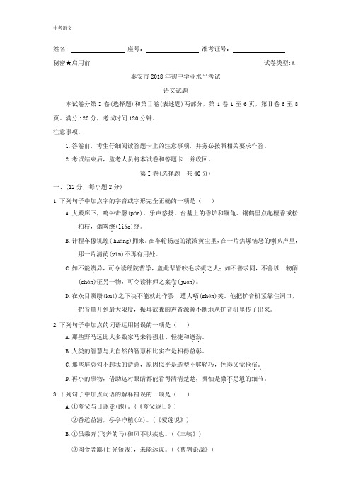 山东省泰安市2018年中考语文试题(含答案解析)