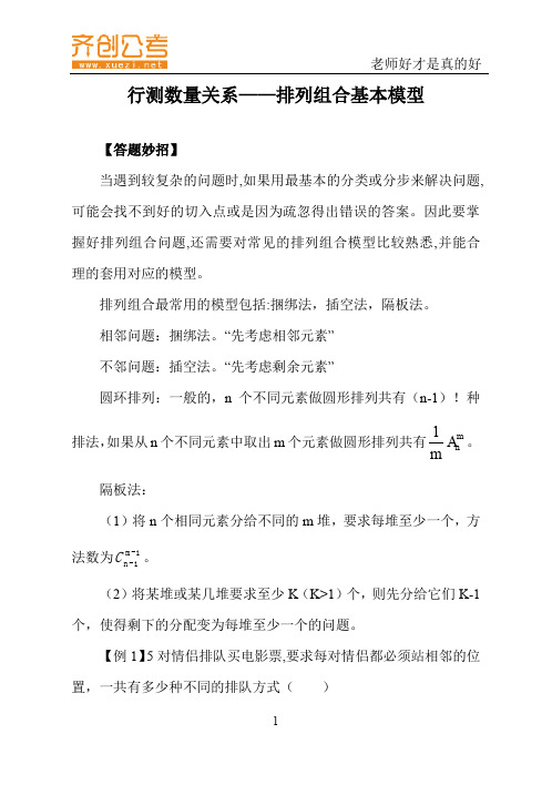 行测数量关系——排列组合基本模型