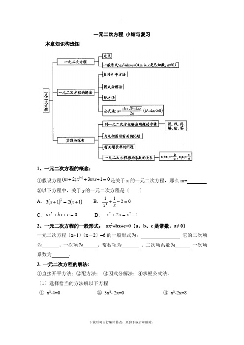 人教版数学九年级上册第二十一章《一元二次方程》小节与复习学案1
